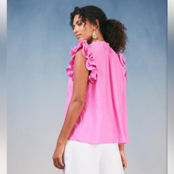 NWT Current Air RUFFLED SHOULDER SLEEVELESS BLOUSE- Pink- Size Small - Picture 3 of 11